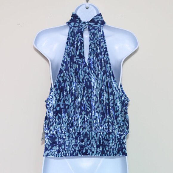 $78 FREE PEOPLE - Blue Velvet Take a Break Halter Top Shirt - Women's Small NEW - Picture 4 of 7